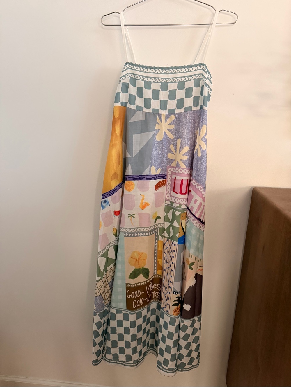 Colorblock Patchwork Maxi Slip Dress in Pastel Multi